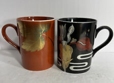 Set Of 2 Fitz And Floyd Mixed Fine Porcelain Coffee Cups (2) 3-3/4” X 2-3/4”dia picture