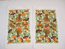 Vintage 70s Mushroom Kitchen Towel Lot of 2 Cotton Terry Cloth picture
