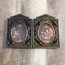 Vintage Pair of Ornate Italian Floral Metal Picture Frames 5.5x4