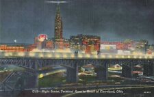 Cleveland OH Ohio, Terminal Area City Skyline Night Scene, Vintage Postcard picture