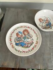 1969 RAGGEDY ANNE & ANDY BOWL & PLATE SET/2 VINTAGE ONEIDA BOBBS MERRILL picture