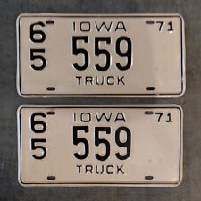 Antique 1971 Iowa Truck License Plate Pair YOM Plates County 65 # 559 Dodge Ford picture