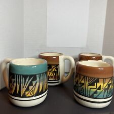 4 Vintage Native American Silas Navajo USA handmade Mugs  Browns Greens Used picture