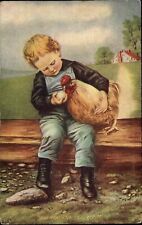 Boy with Rooster ~ Did You Lay Dis Egg? ~farm comic ~ UDB c1905 to CLARA OLINGER picture