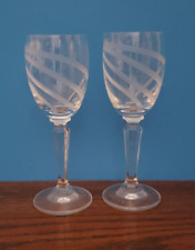 GODIVA STEMMED SWIRL CUT CRYSTAL CORDIAL GLASSES  ~  SET OF 2 picture