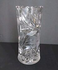 Vintage Cut and Etched Flower Clear Heavy Glass Cylinder Vase Sawtooth Edge 6