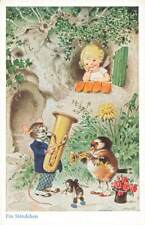 Vintage Humanized Birds Mouse Playing Trumpet Saxophone Fantasy P331 picture