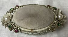 Vintage Florenza Jeweled Trinket & Pin Cushion Box with Gray Velvet Top picture