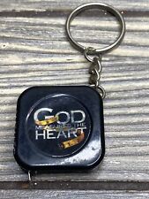 Vintage Key Chain Ring Black God Measures The Heart Measuring Tape 3” picture
