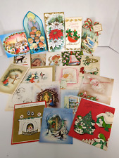 19 Vintage Christmas Cards MCM Lot Angels Children Snowman 50's 60's Upcycle picture