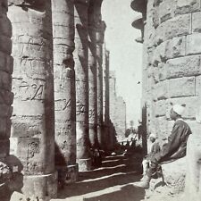 Antique 1896 Temple Of Karnak Ruins Egypt Stereoview Photo Card P3823 picture