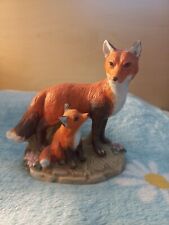 Vintage Homco Mother And Baby Ceramic Fox Figurine Made In Mayasyia EUC picture