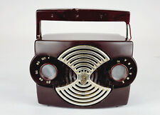 Vintage 1953 Zenith K412-R Owl Eyes Portable Radio, Maroon Bakelite, Works picture