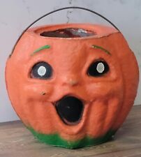 Vintage 1940s Pulp Paper Mache Halloween Jack O Lantern Pumpkin Basket  picture