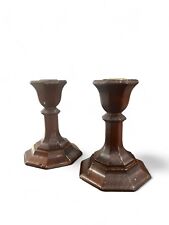 Set If 2 VTG Turned Wood Candle Stick  Holders Charles Lester  MCM picture