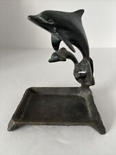 SPI San Pacific Int’l Bronze Brass Leaping Dolphin with Baby Figurine Brass Tray picture