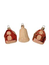 3 VTG OLD WORLD CHRISTMAS BLOWN MERCURY GLASS CHRISTMAS ORNAMENTS FIREHOUSE BELL picture