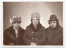 Funny trio Fur hats Interesting face USSR fashion Weird odd unusual studio photo picture
