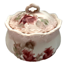VTG Hand Painted Pink Rose Porcelain Trinket Dish w/Lid Marked Cottagecore Decor picture