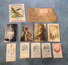Rare Antique Memorabilia Photo War Postcards Religious Cards Envelope Lot of 11 picture