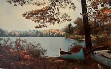 Waterville MN Greetings Pond Canoe Fall Foliage Postcard Vintage Minnesota  picture