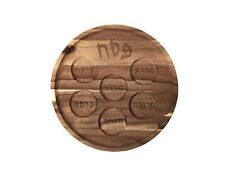 Passover Seder Plate Natural Wood Tray with Pesach Engraved with Sections for... picture
