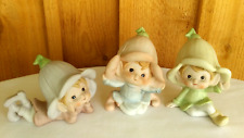 Vintage HOMCO Flower Pixie Elf Ceramic Figurines 5615 Set of 3 Whimsical 4.5 in picture