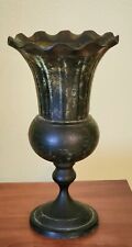 Vintage Metal Heavy Rustic Vase Scalloped Edge Goblet Cup Flute Base Patina picture