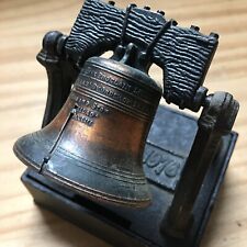 Vintage Liberty Bell Cast Metal Bronze Plated Coin Bank 4.5