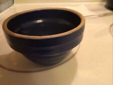 Vintage Stoneware Pottery Ribbed Small Blue Mixing Bowl 5