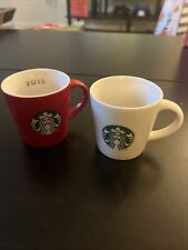 2 Starbucks  2015 3 oz Espresso Cups White Mermaid Logo, Red Christmas Edition picture