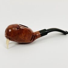 Vintage Made in Italy Italian Briar Walrus w/ Tusks Smoking Pipe Carved Wood picture