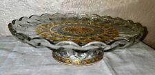 VTG CULVER Valencia 22k Gold Glass Footed Cake Platter/Serving Plate 10” Excelle picture