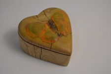 Vintage Hand Carved Heart Jewelry Box Butterfly Motif Handmade Collectible picture