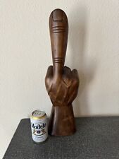 Vintage LARGE Wood Carved Hand Middle Finger Statue Folk Art Flipping The Bird picture