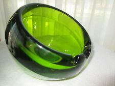 Vtg MCMs Viking Glass(?) Open 2/3 Orb Avocado Green 3-Slot Ashtray/ Heavy & Old picture