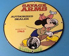 VINTAGE SAVAGE ARMS PORCELAIN MICKEY MOUSE AMMO SHOTGUN GAS SERVICE PUMP SIGN picture