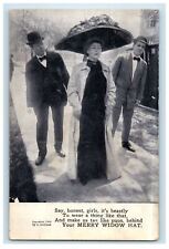 1908 Old Woman Merry Widow Hat Posted Antique Postcard picture