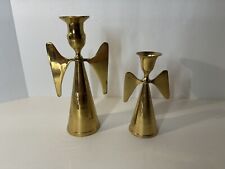 Vintage Solid Brass Angel Candlesticks Set of 2 Made in India Candle Holder  picture