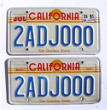 1991 California GOLDEN STATE License Plate PAIR SUPERB QUALITY # 2 ADJ 000 picture