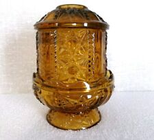 VINTAGE INDIANA GLASS AMBER FAIRY LAMP STARS & BARS 1960s Great Gift picture