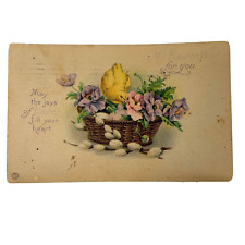 Antique Easter Postcard Wicker Basket of Flowers Stamp Postmarked April 22 1922 picture