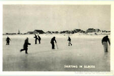 1948 Skating In Alaska Advertising Linen Postcard 1C stamp Vintage Post Card picture