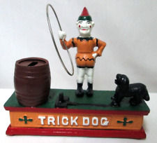 Vintage One Trick Dog Cast Iron figurine bank with Clown Works Great picture