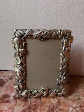 Metal silver rabbit ribbon picture Frame signed 1999 5”x6” picture