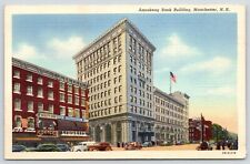 Manchester New Hampshire~Amoskeag Bank~Liggetts Drug~Beauty Shop~Cars~1944 Linen picture