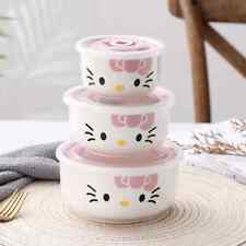 New 3 Pcs Hello Kitty Ceramic Food Rice Bowl Storage Containers Set w/lids pink picture