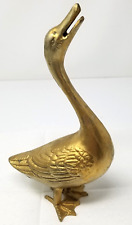 Brass Goose Golden Color Figurine Solid Mouth Open Wings Closed Vintage picture