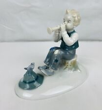 Metzler Ortloff PORCELAIN FIGURINE Boy Playing Horn 7209 Bird Hat East Germany picture