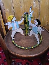 Antique Christmas FEATHER Tree Stand Cherub Angels RARE Handmade Iron Painted  picture